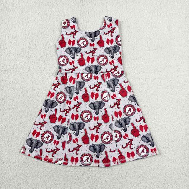 GSD3582 Letter A elephant bows Print sleeveless girl athletic dress
