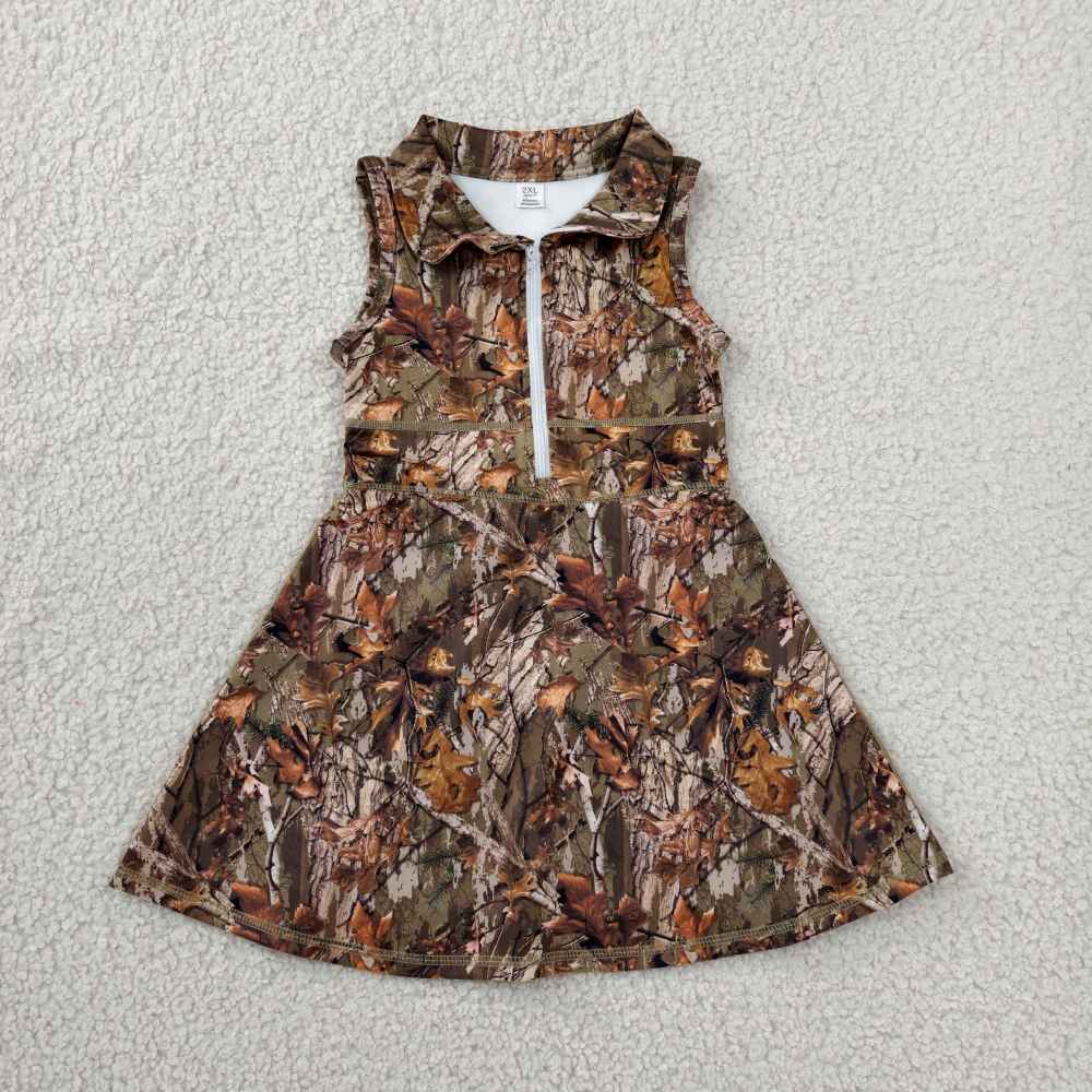 GSD1384  RTS real trees leaves print active girl yoga dress