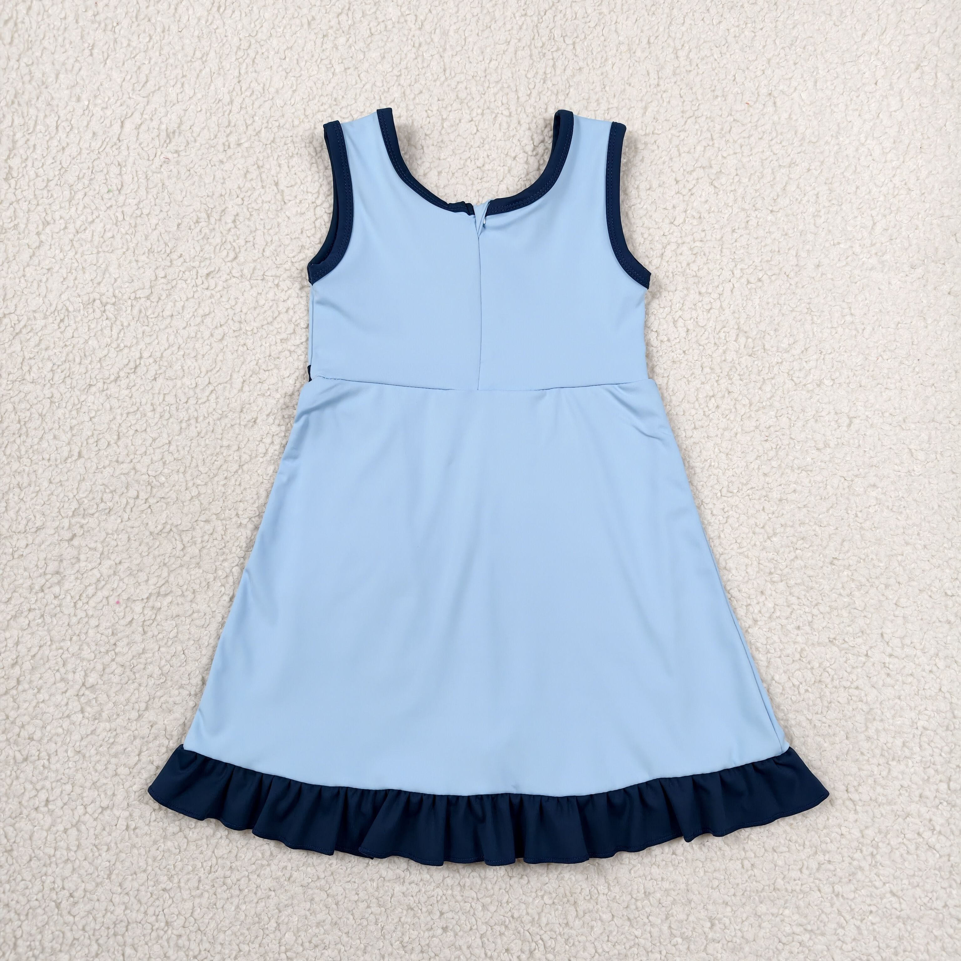 GSD4126 RTS sky blue solid navy trim print active girl yoga skirt dress