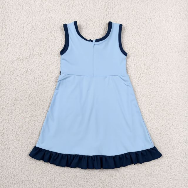 GSD4126 RTS sky blue solid navy trim print active girl yoga skirt dress