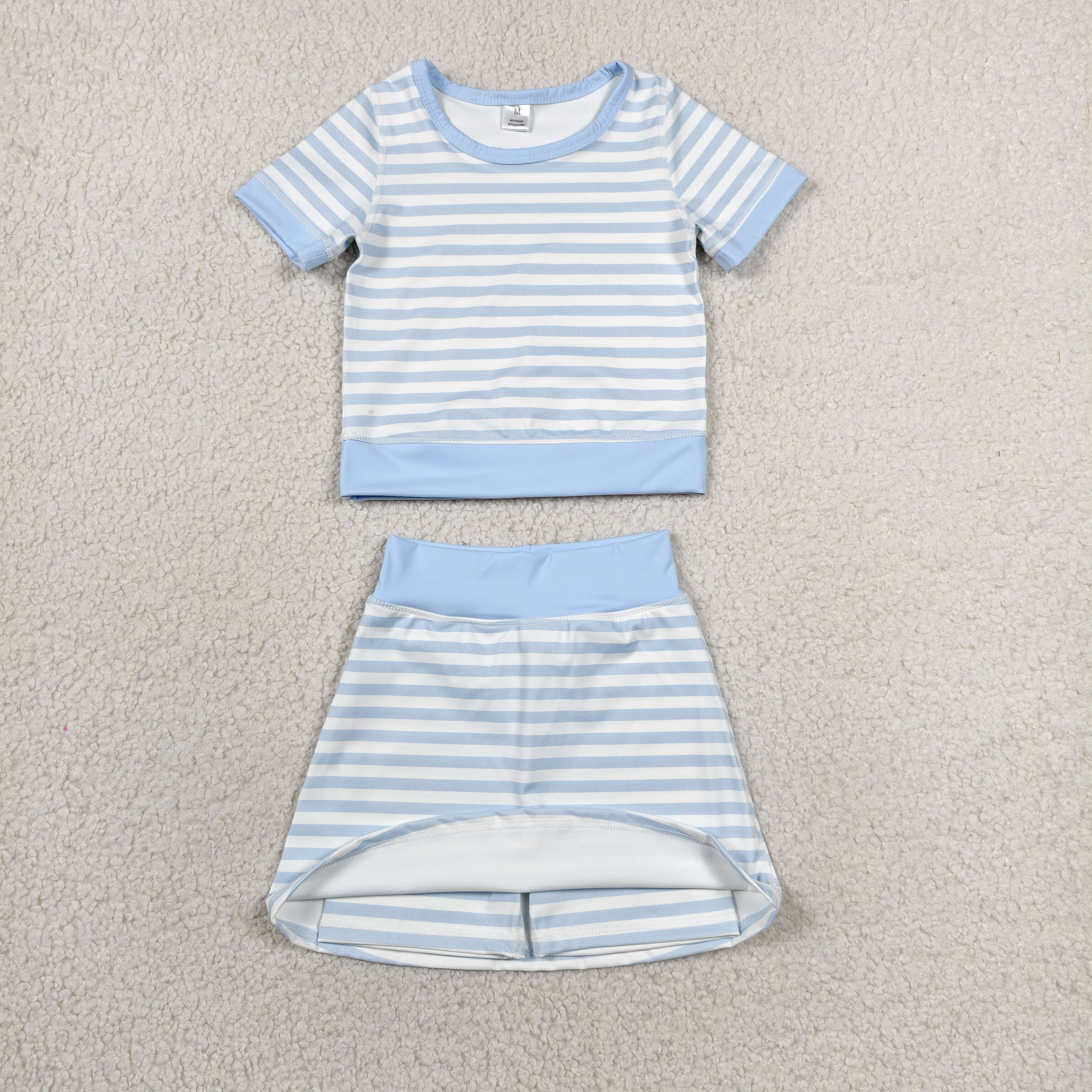 GSD4162   RTS Blue stripe solid print active girl yoga skirt dress