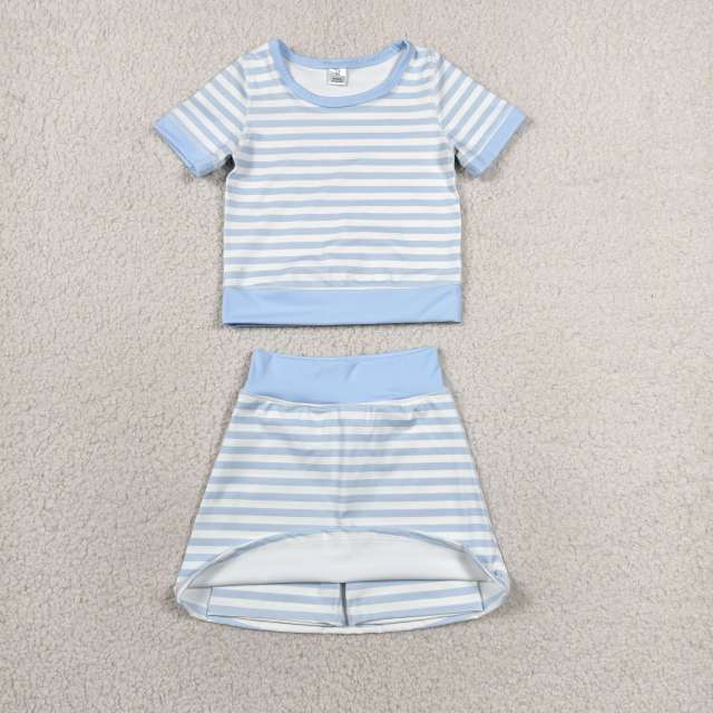 GSD4162   RTS Blue stripe solid print active girl yoga skirt dress