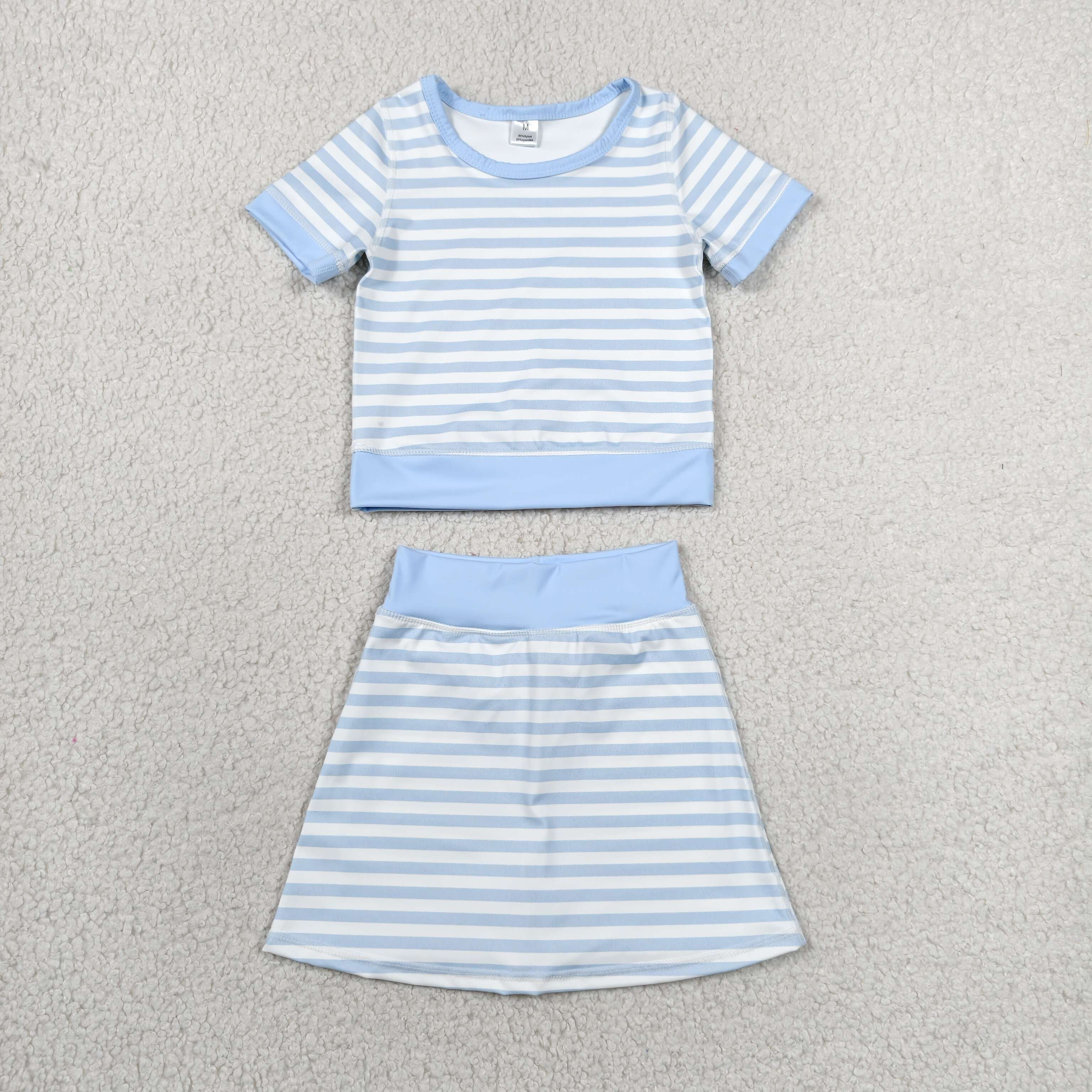 GSD4162   RTS Blue stripe solid print active girl yoga skirt dress