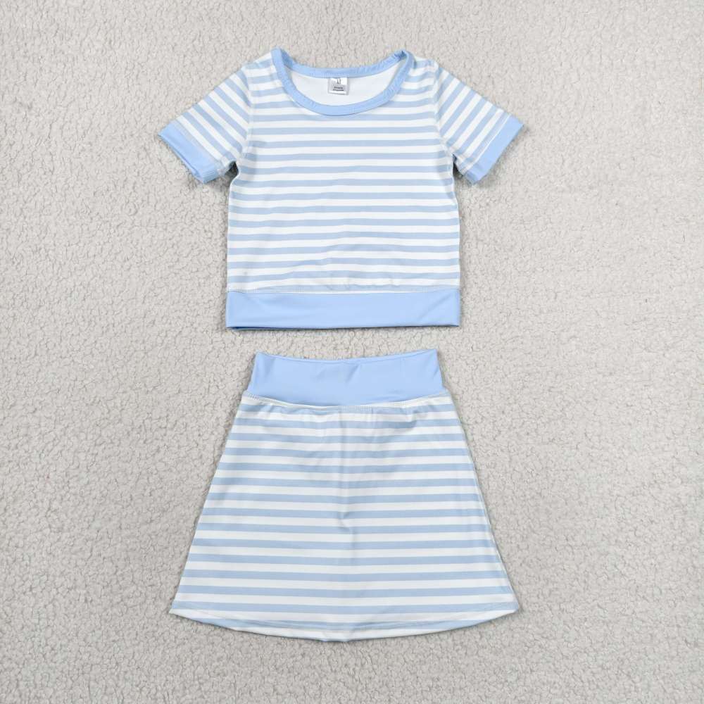 GSD4162   RTS Blue stripe solid print active girl yoga skirt dress