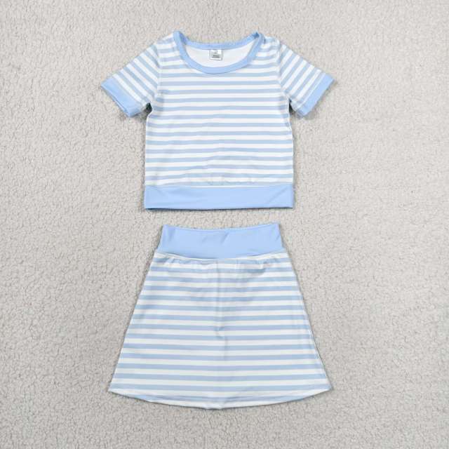 GSD4162   RTS Blue stripe solid print active girl yoga skirt dress