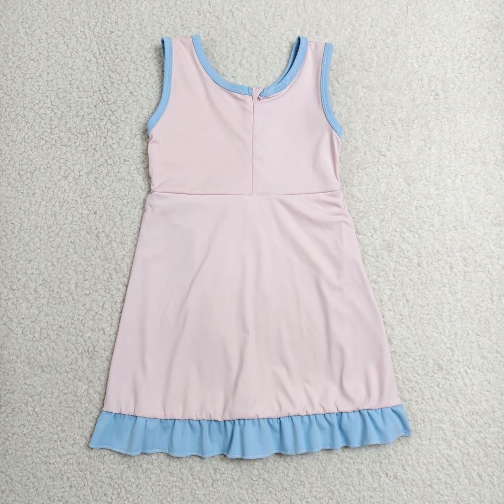 GSD4129  RTS Solid pink with blue solid active girl yoga dress