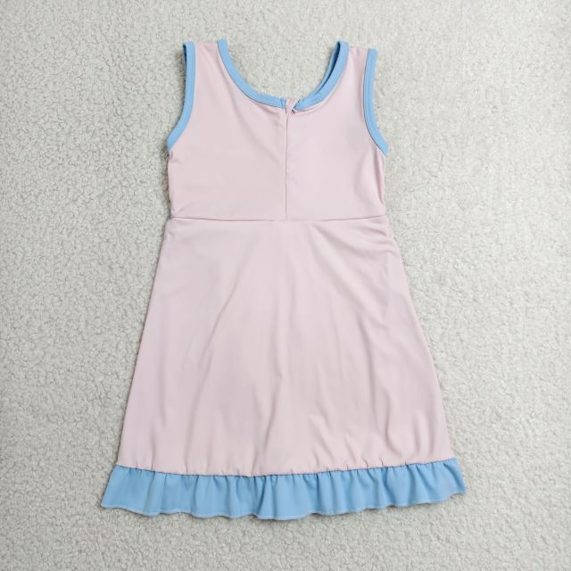 GSD4129  RTS Solid pink with blue solid active girl yoga dress