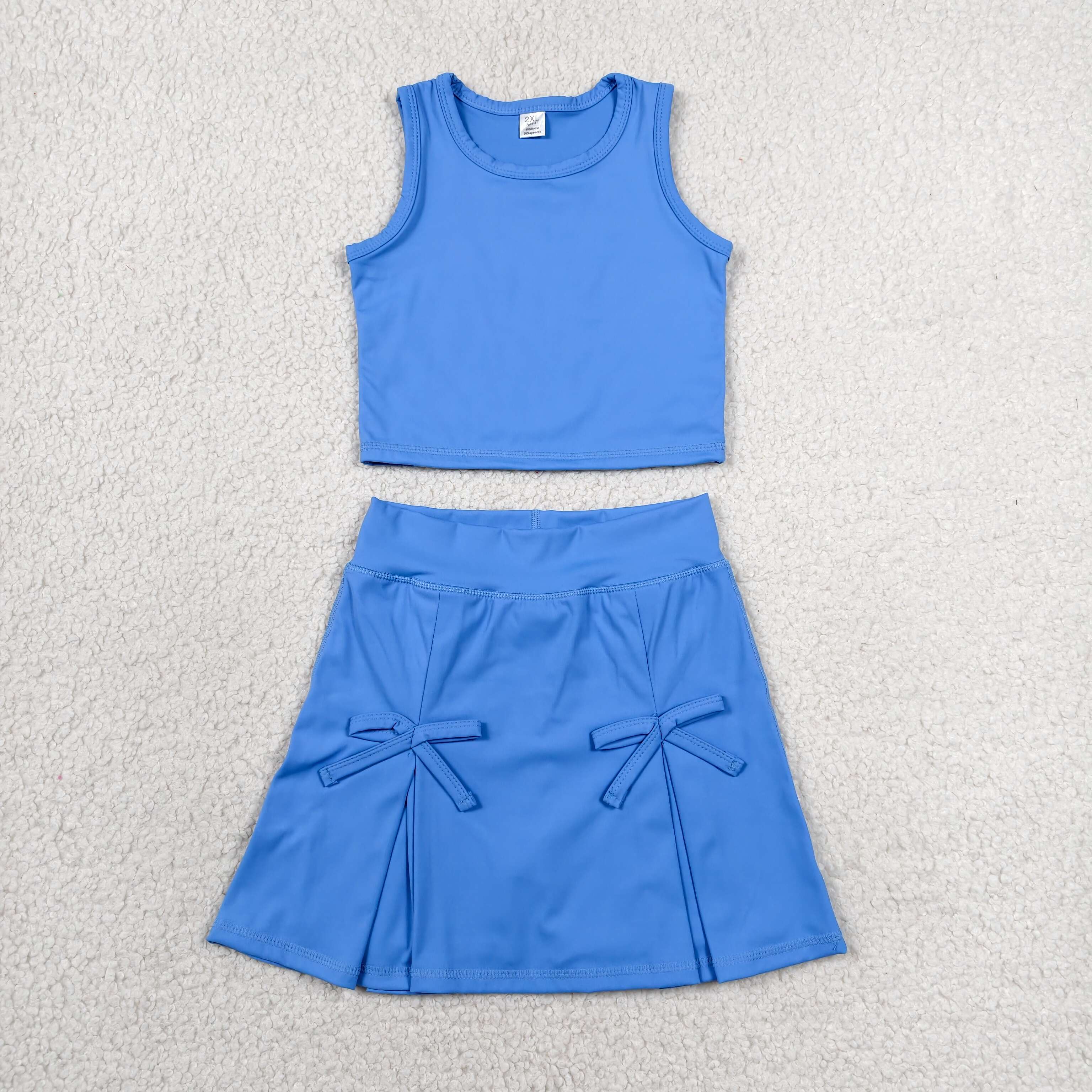 GSD3761  RTS Blue  solid print bows active girl yoga skirt dress