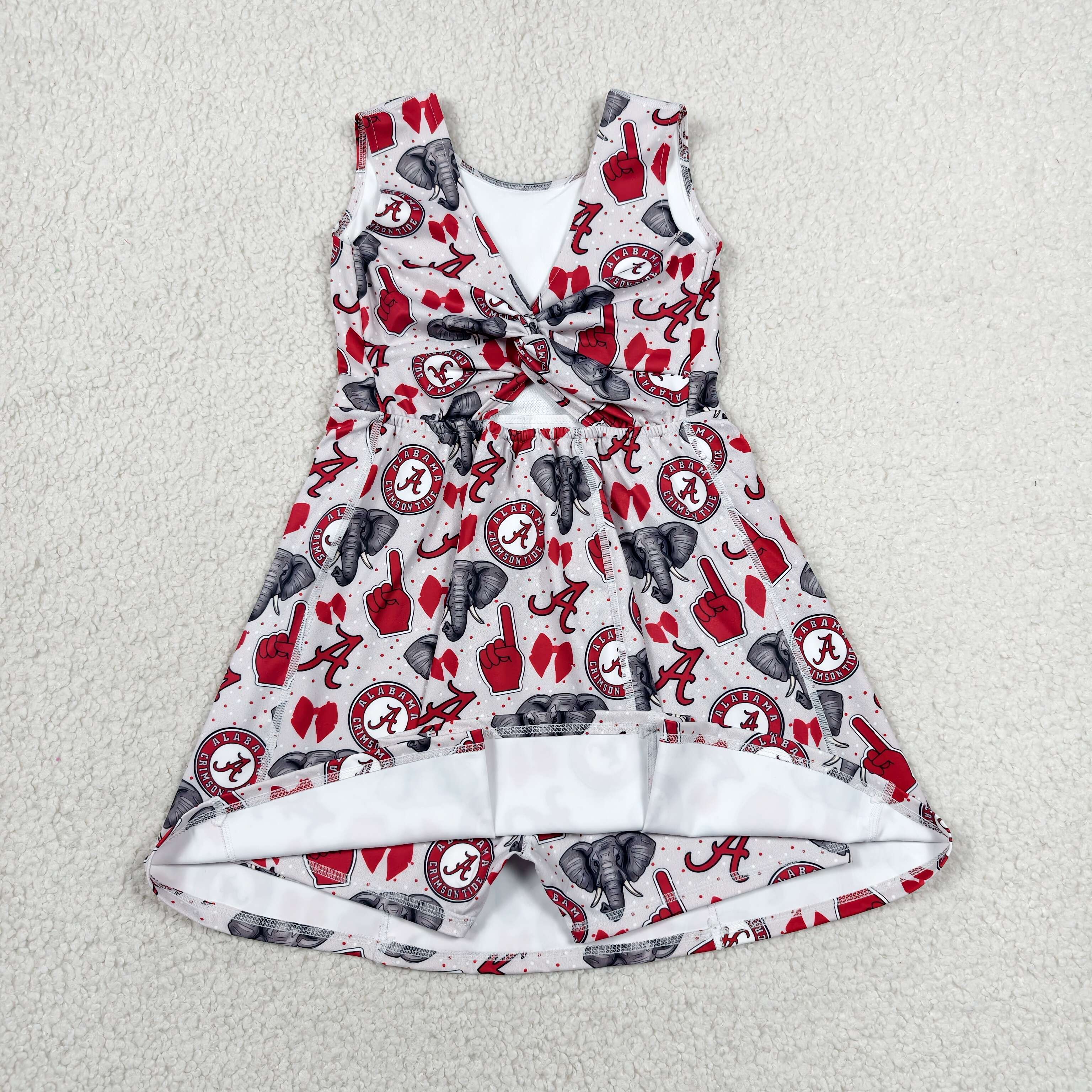 GSD3582 Letter A elephant bows Print sleeveless girl athletic dress