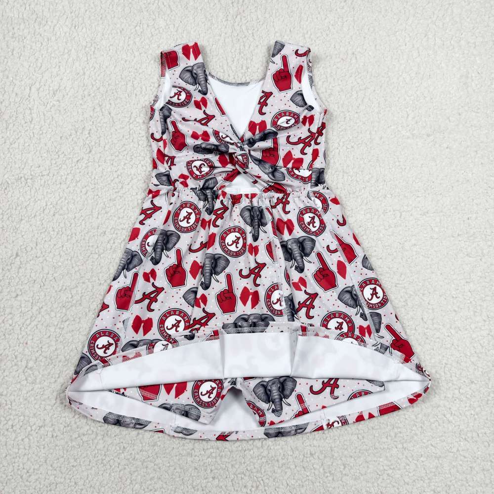 GSD3582 Letter A elephant bows Print sleeveless girl athletic dress
