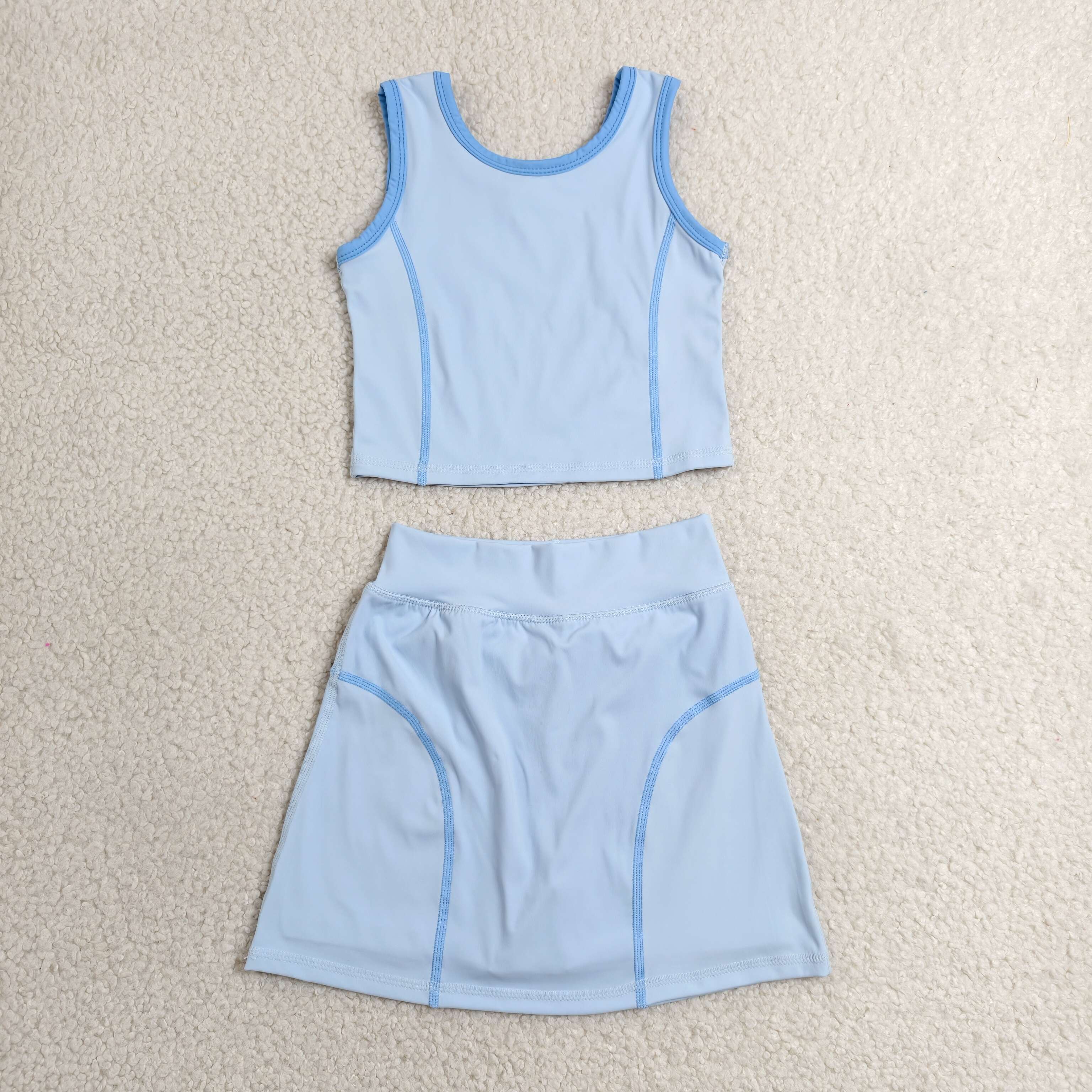 GSD2674 RTS Sky Blue solid print active girl yoga skirt dress