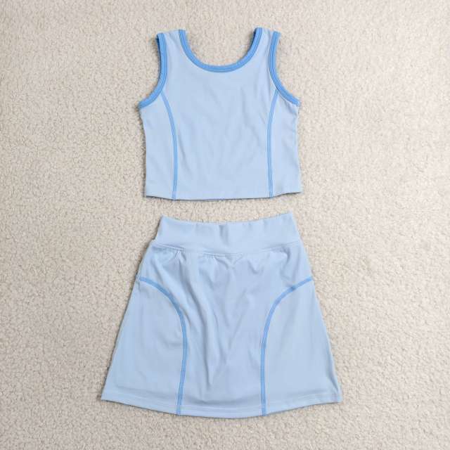 GSD2674 RTS Sky Blue solid print active girl yoga skirt dress