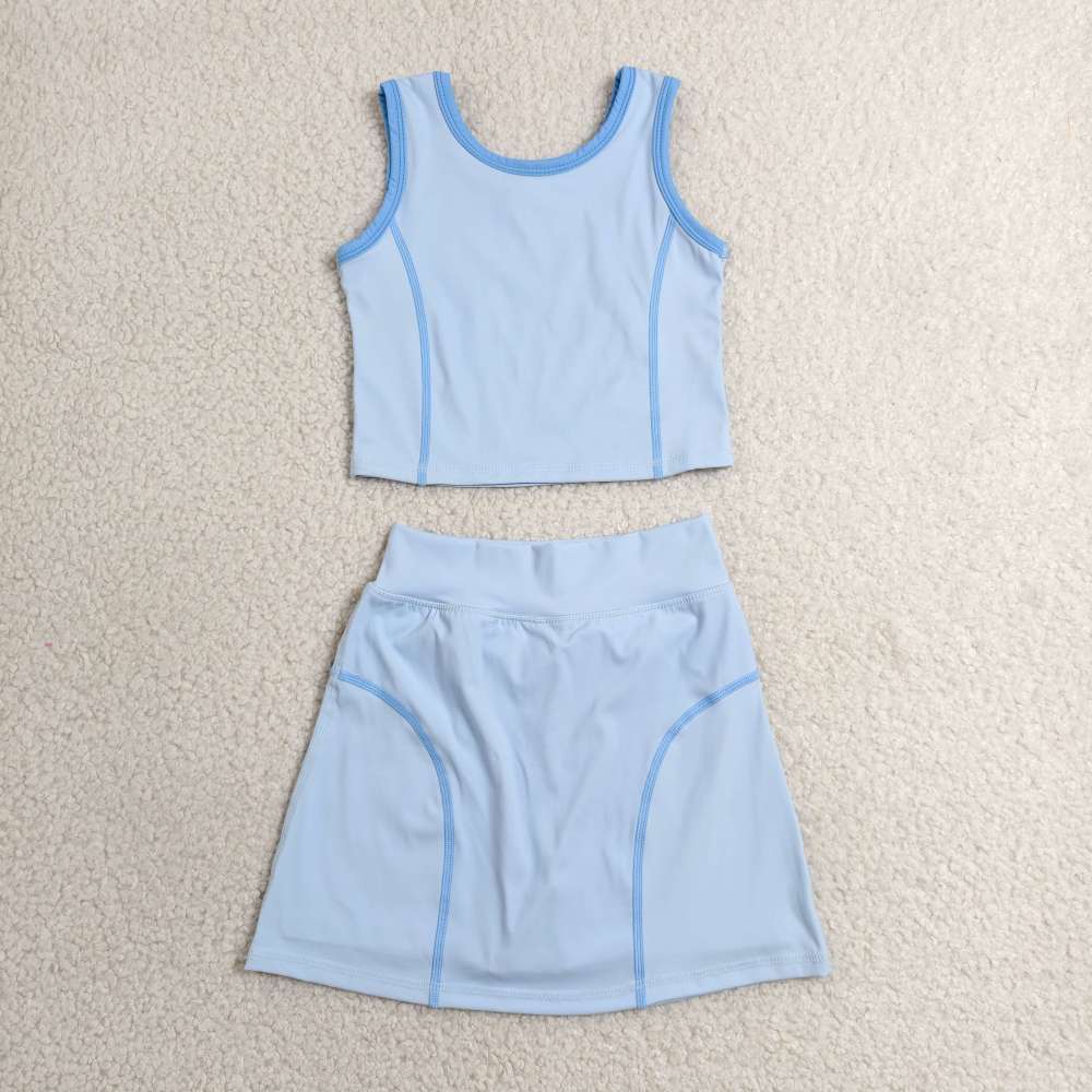 GSD2674 RTS Sky Blue solid print active girl yoga skirt dress