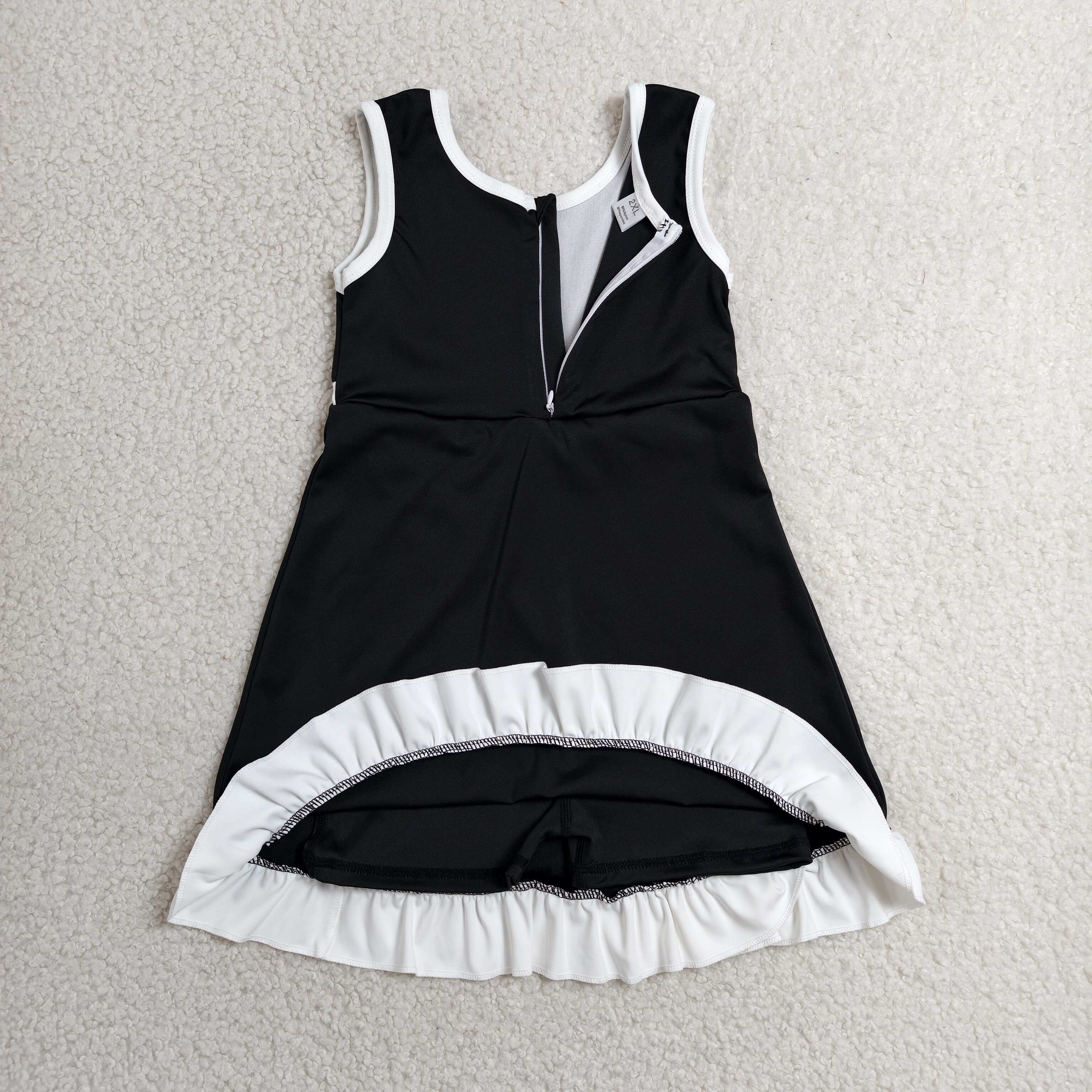 GSD4140  RTS Solid BLACK with White trim active girl yoga dress