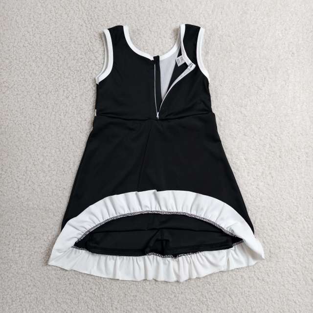 GSD4140  RTS Solid BLACK with White trim active girl yoga dress