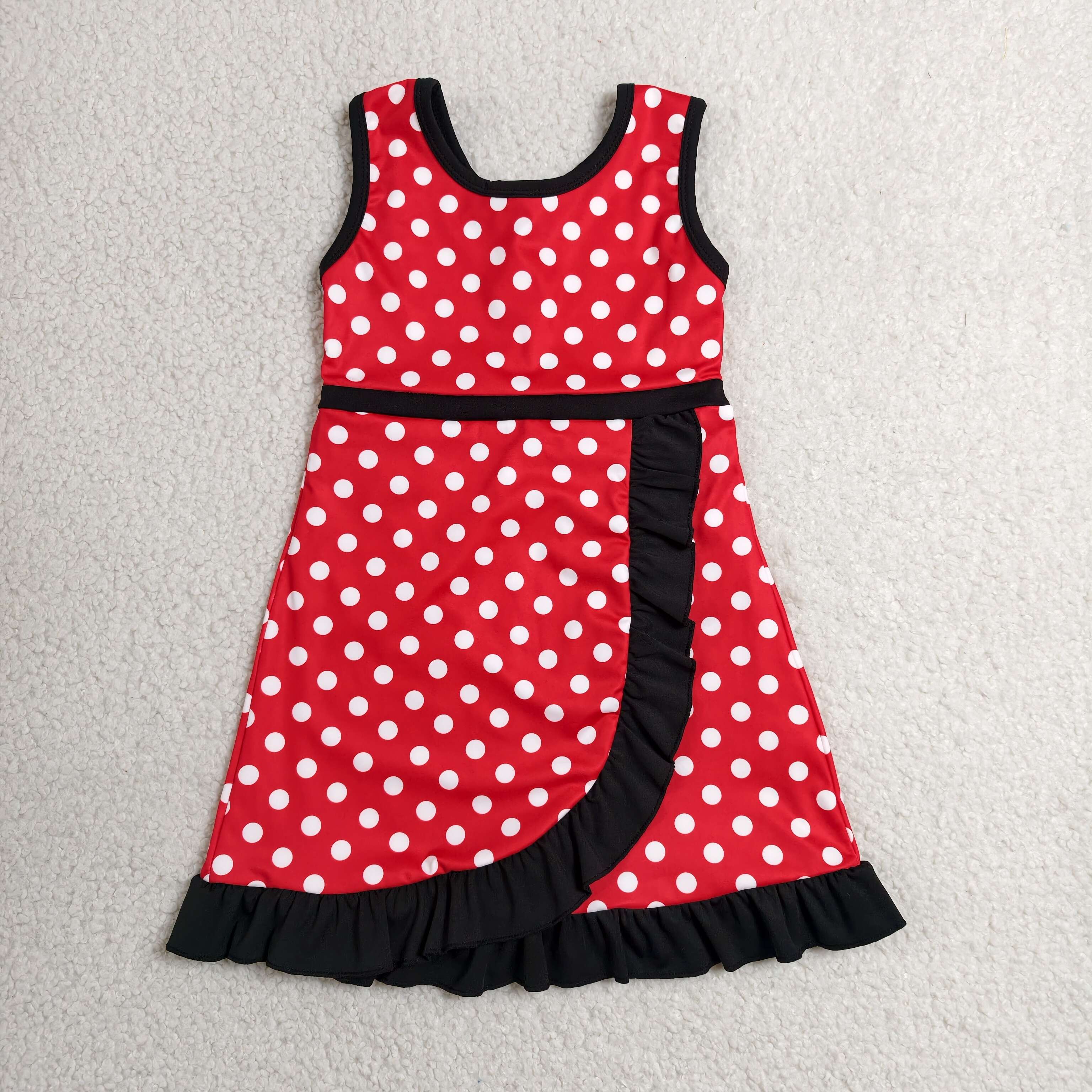 GSD4128 RTS White polka  print red active girl yoga athletic dress