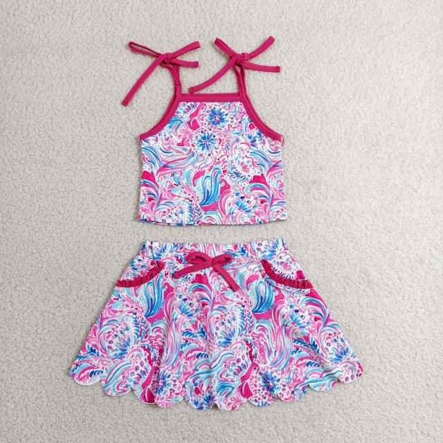 GSD3728  RTS Sea grass stripe pattern print active girl yoga vest skirt dress