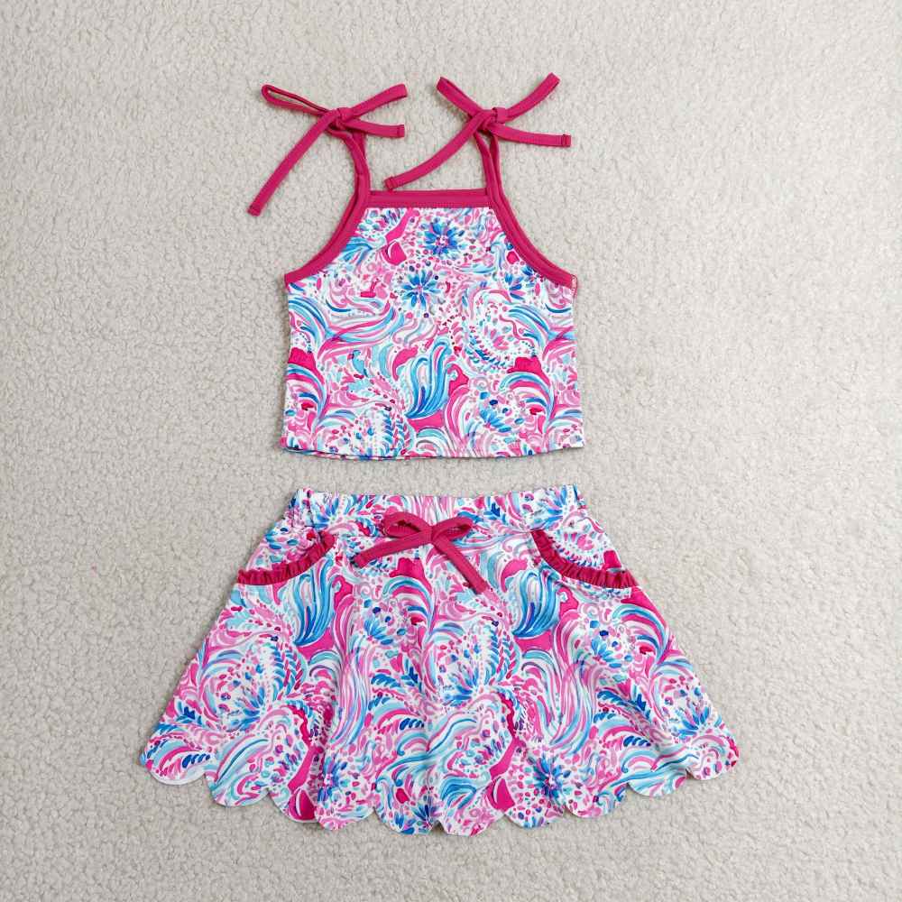 GSD3728  RTS Sea grass stripe pattern print active girl yoga vest skirt dress