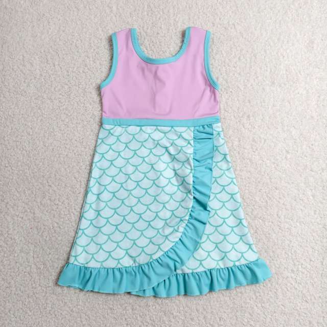 GSD4125 RTS Cartoon scale princess print purple active girl yoga athletic dress