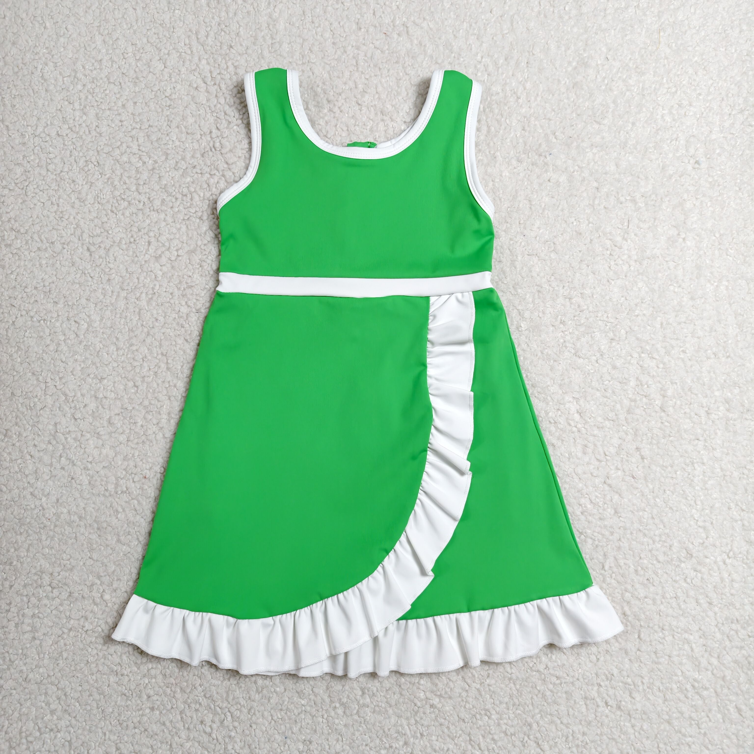 GSD4143 RTS Green solid White trim print active girl yoga skirt dress