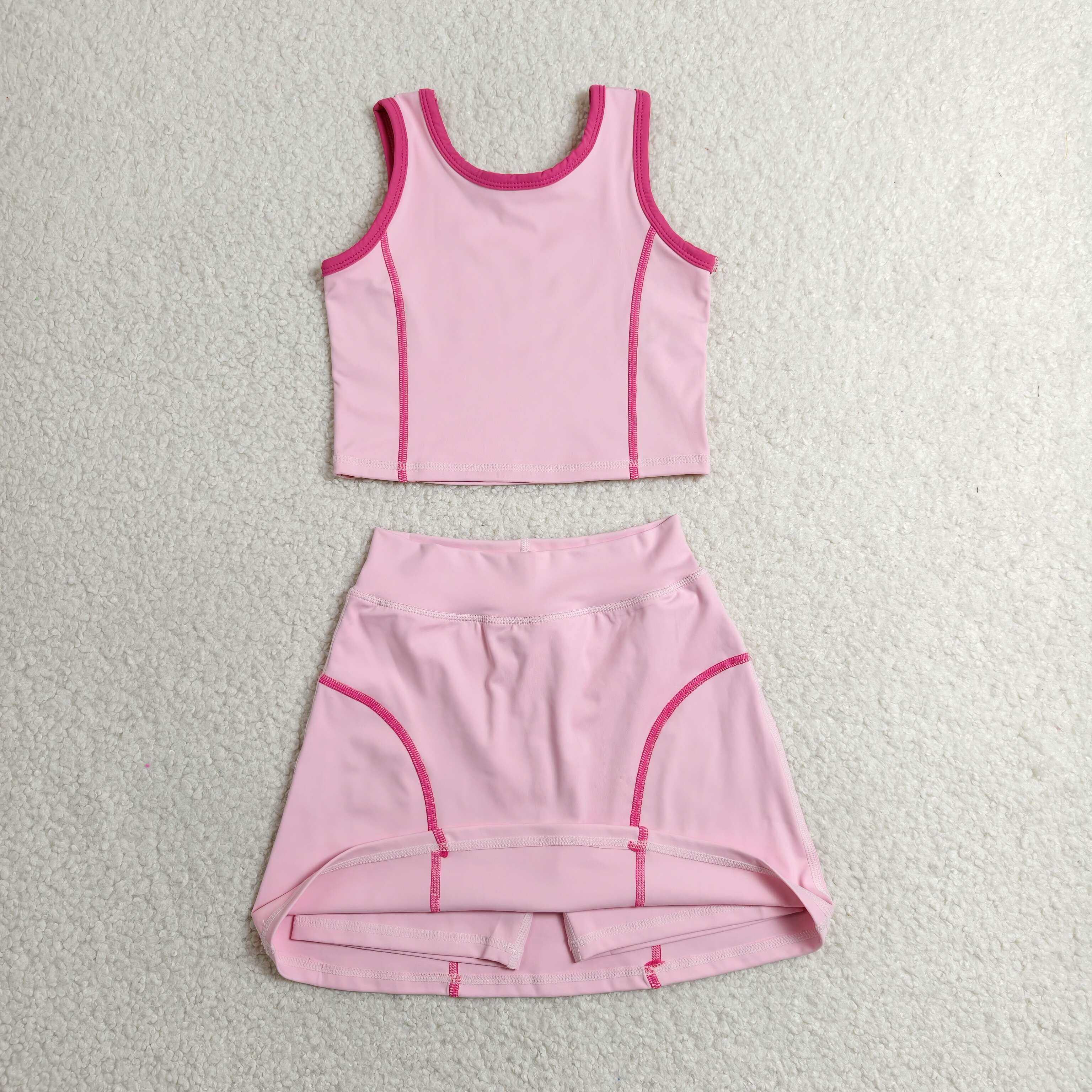 GSD2675  RTS light Pink solid print active girl yoga skirt dress