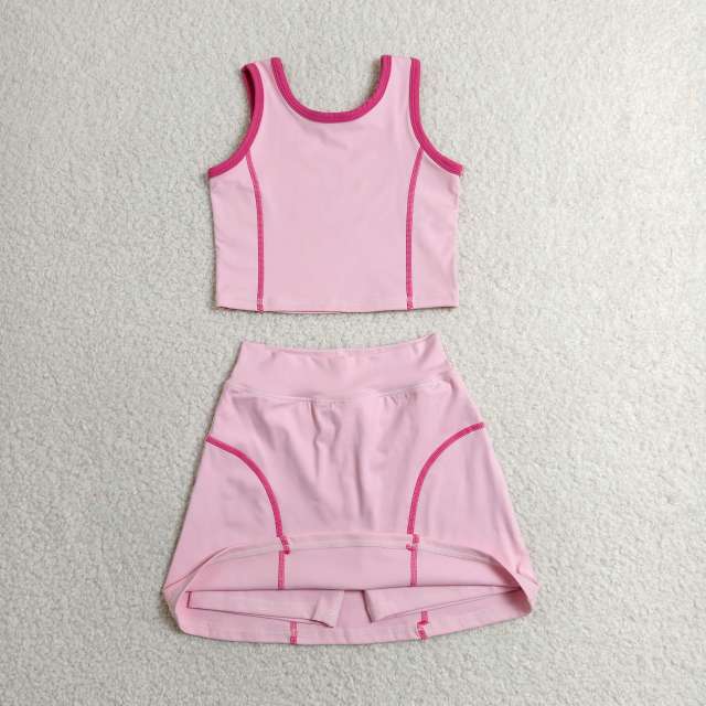 GSD2675  RTS light Pink solid print active girl yoga skirt dress