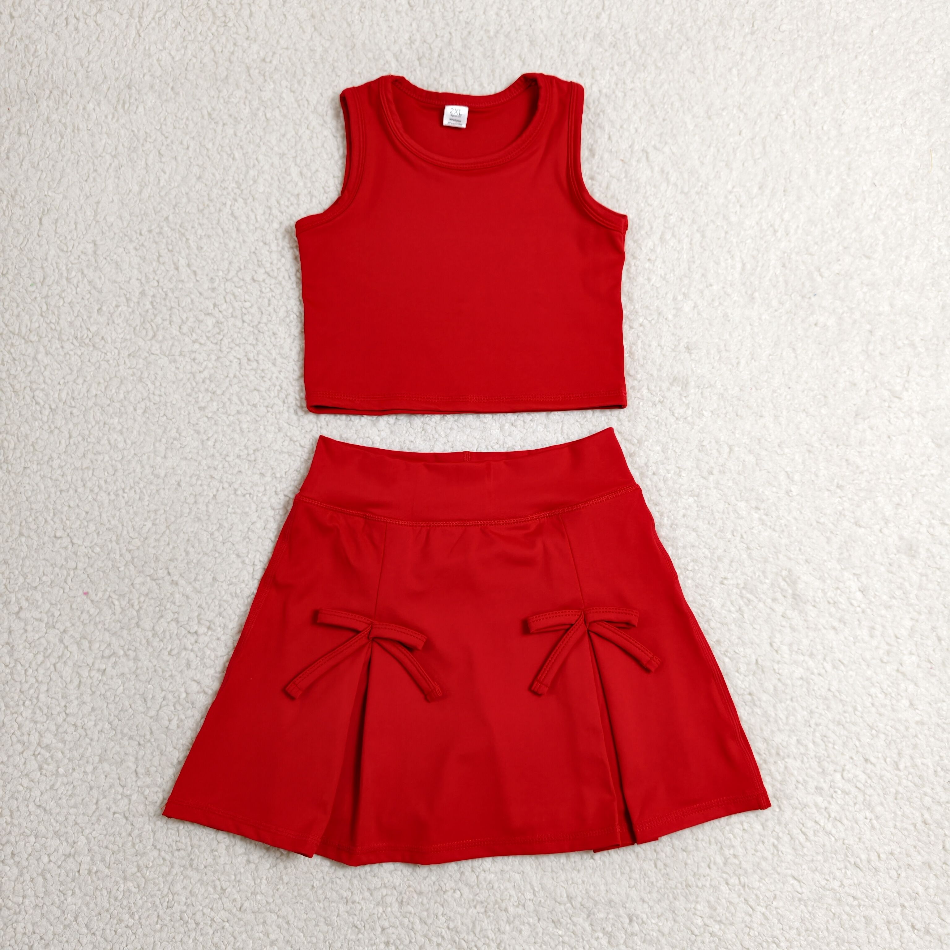 GSD3759  RTS  Red solid print bows active girl yoga skirt dress
