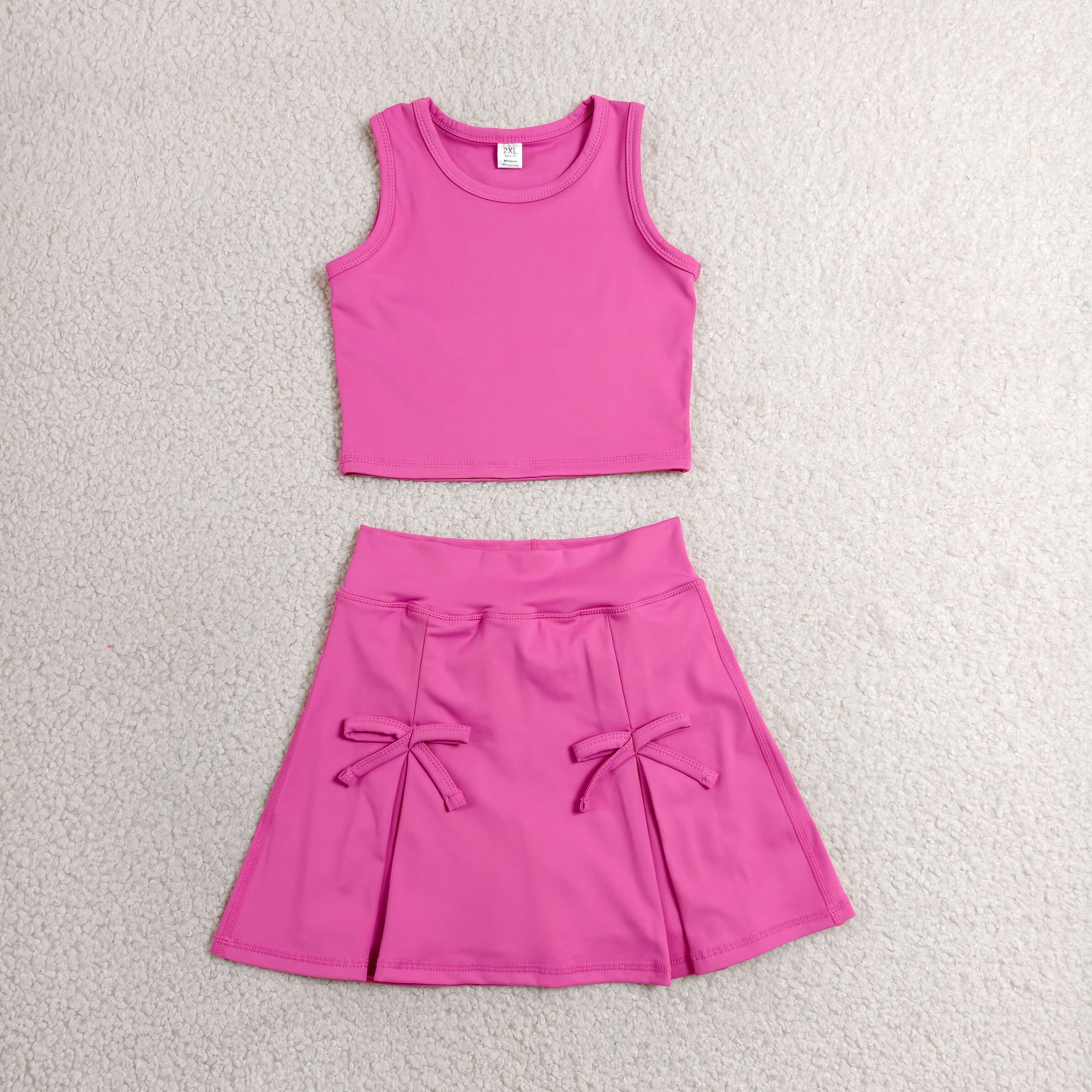 GSD3758  RTS  Hot pink solid print bows active girl yoga skirt dress