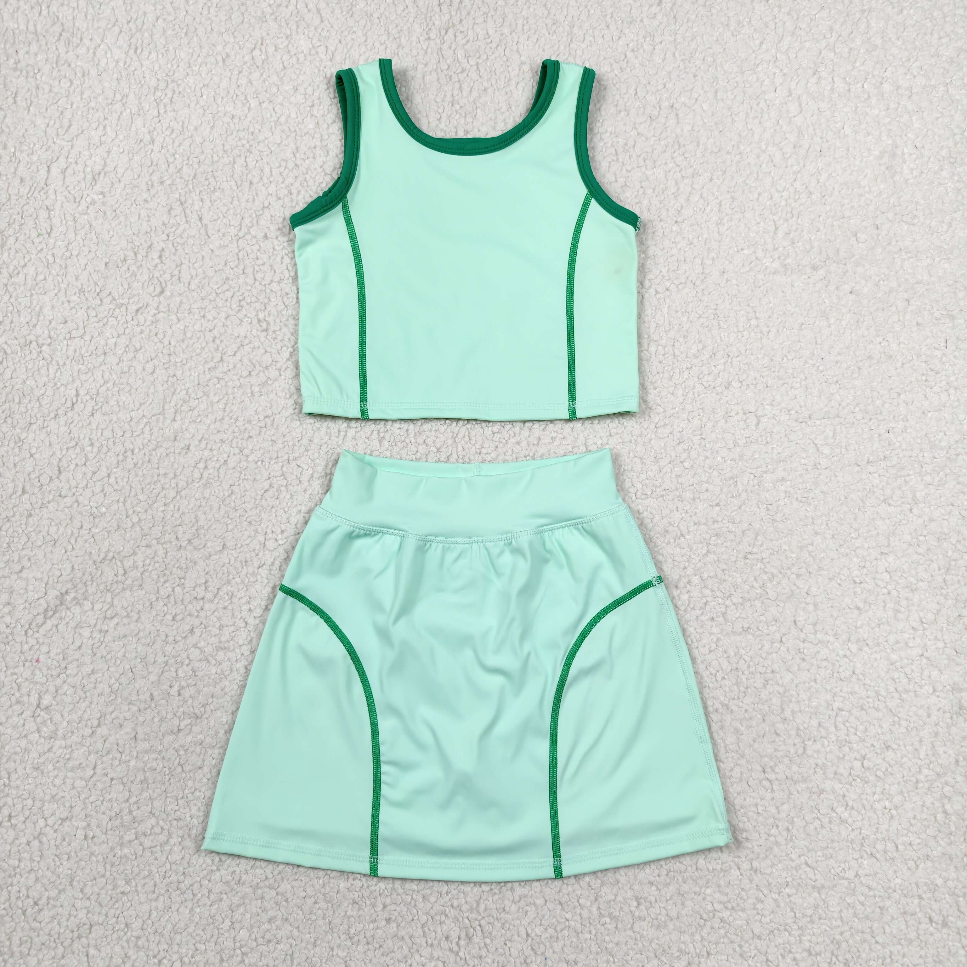 GSD2671 RTS light Green solid print active girl yoga skirt dress
