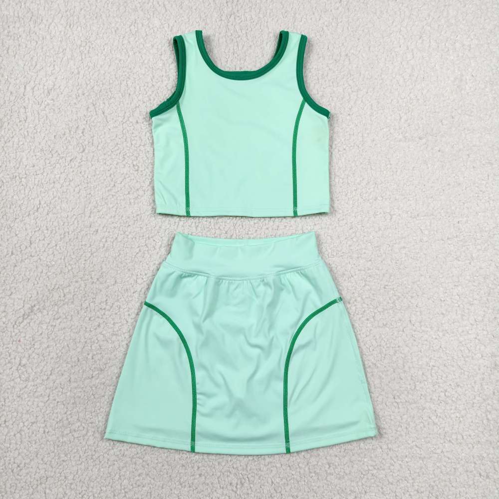 GSD2671 RTS light Green solid print active girl yoga skirt dress