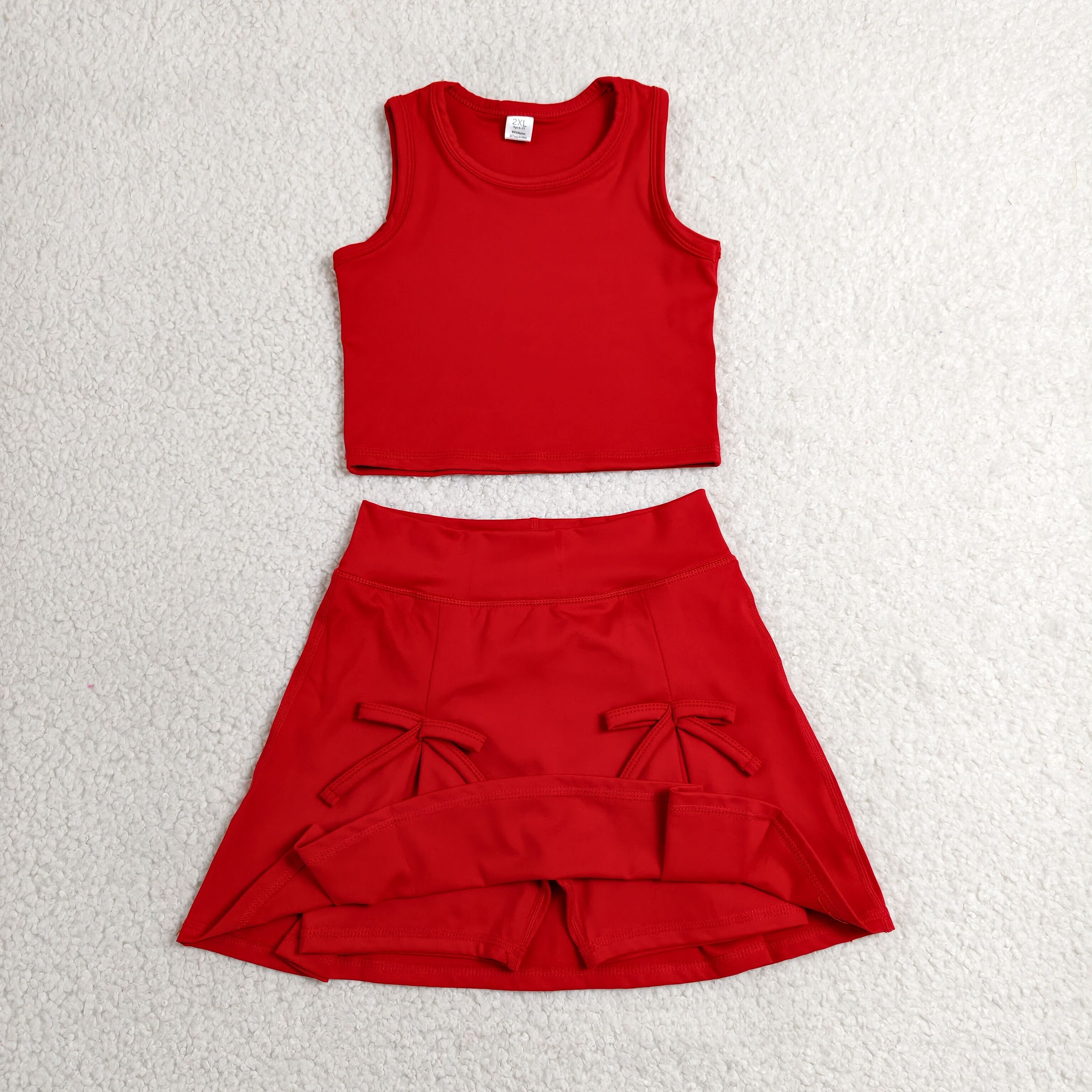 GSD3759  RTS  Red solid print bows active girl yoga skirt dress