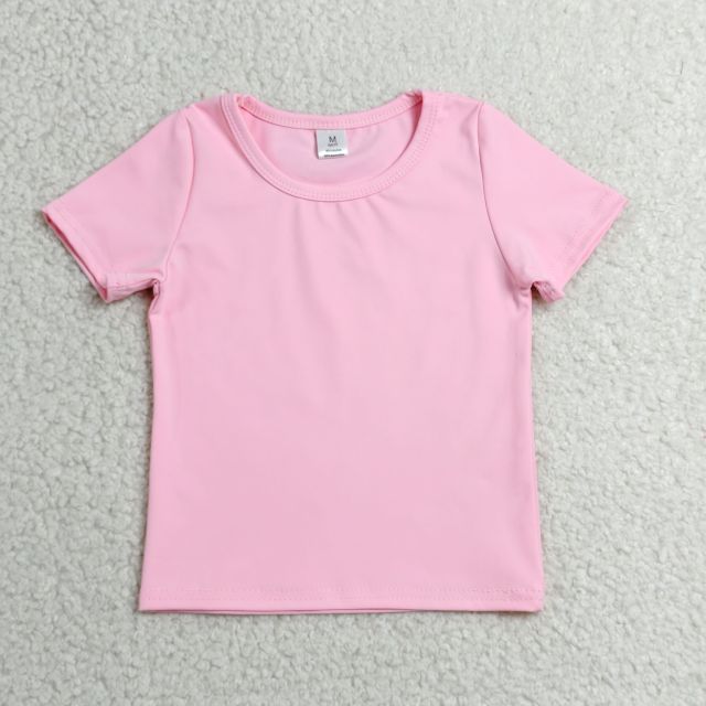 GT1630 pink solid Print girl short sleeve athletic yoga top