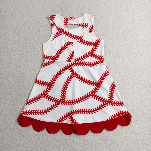 GSD3833 RTS Red baseball bows print active girl yoga dress