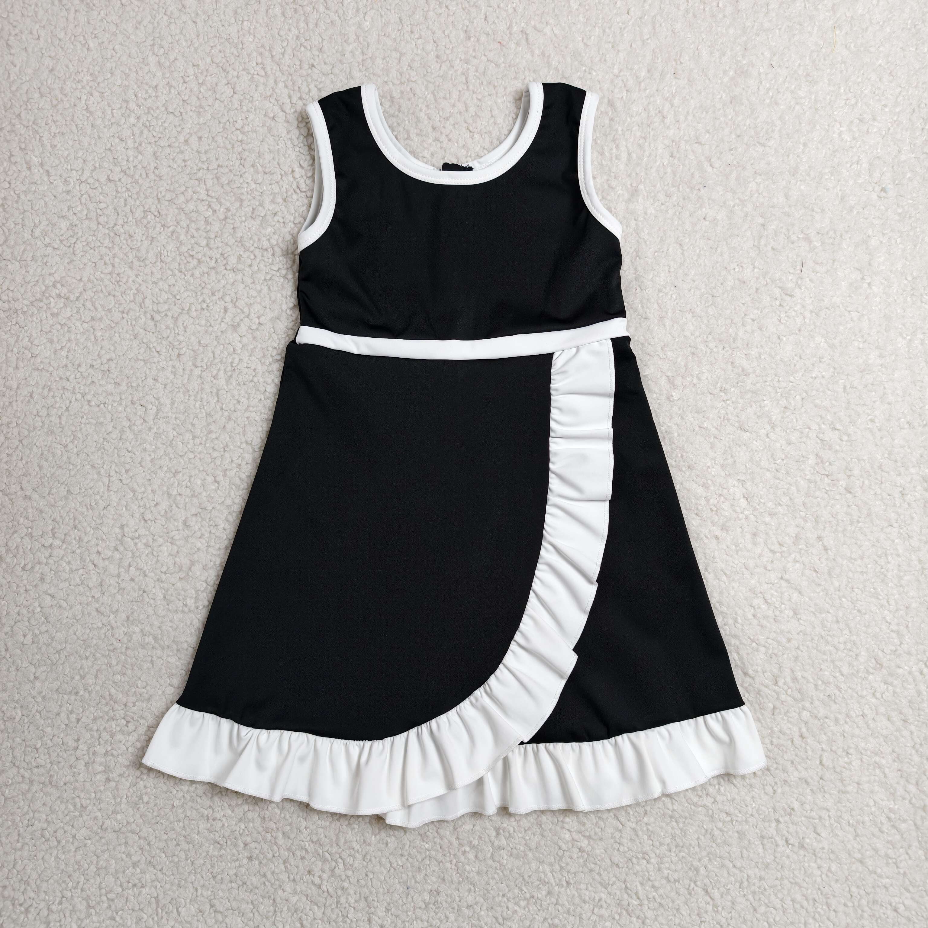 GSD4140  RTS Solid BLACK with White trim active girl yoga dress