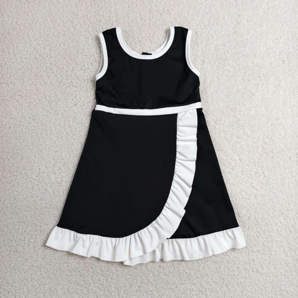 GSD4140  RTS Solid BLACK with White trim active girl yoga dress