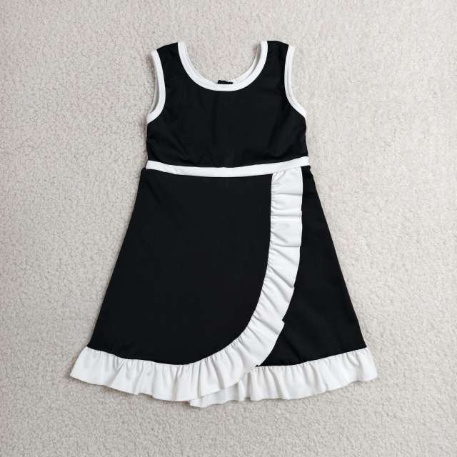 GSD4140  RTS Solid BLACK with White trim active girl yoga dress