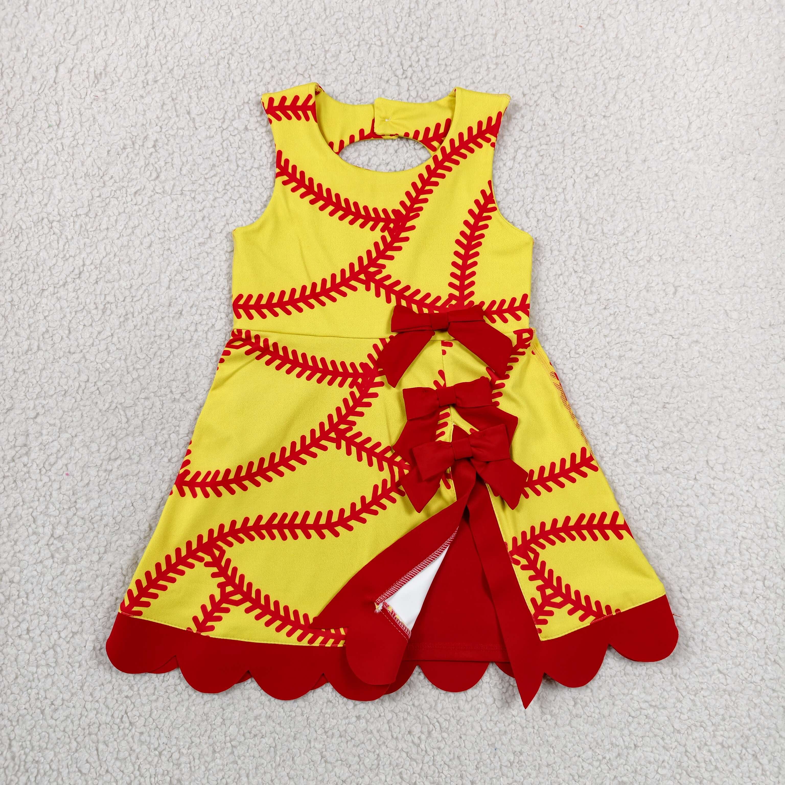 GSD3834 RTS yellow baseball bows print active girl yoga dress