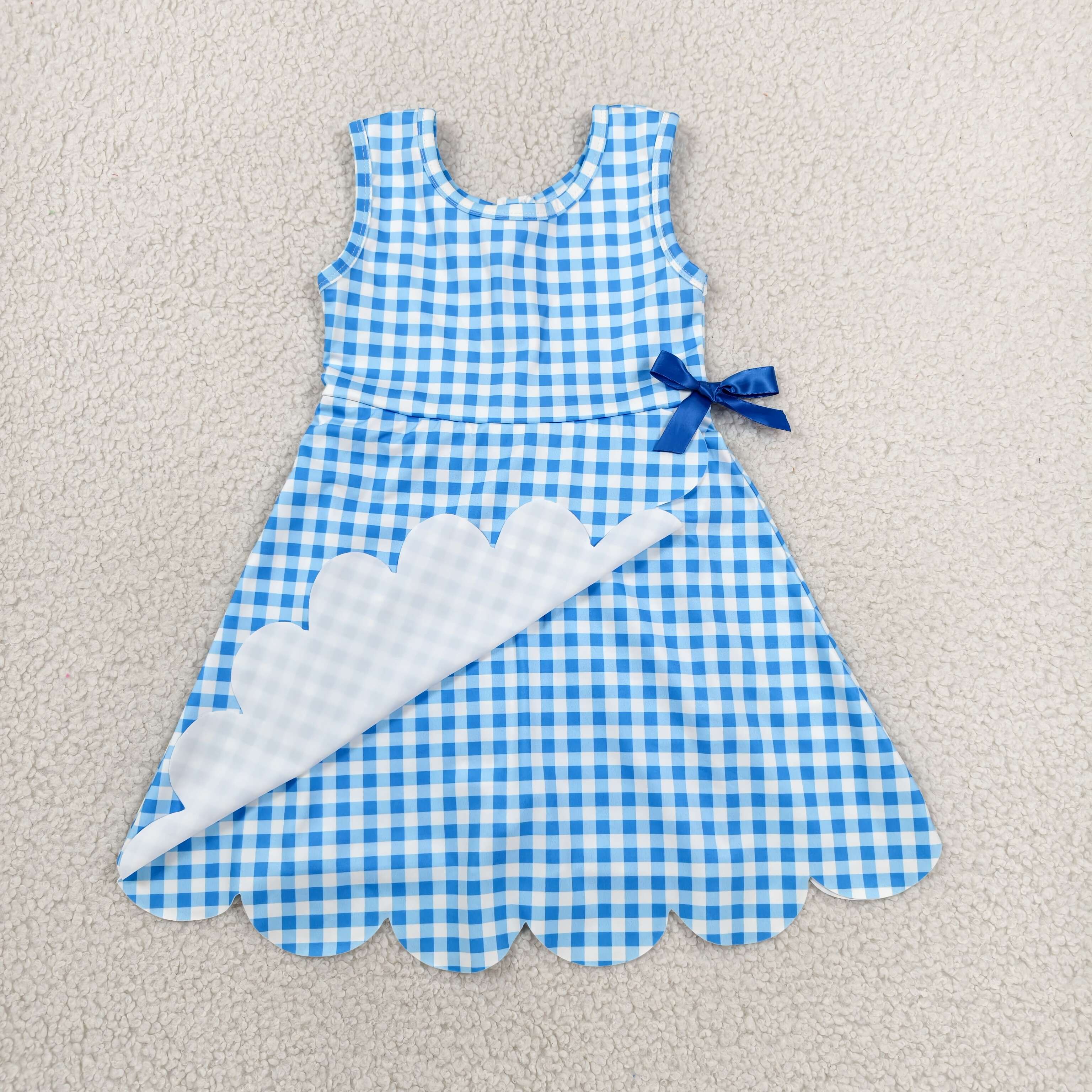 GSD3778 RTS Sky plaid print bows active girl yoga dress