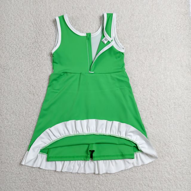 GSD4143 RTS Green solid White trim print active girl yoga skirt dress