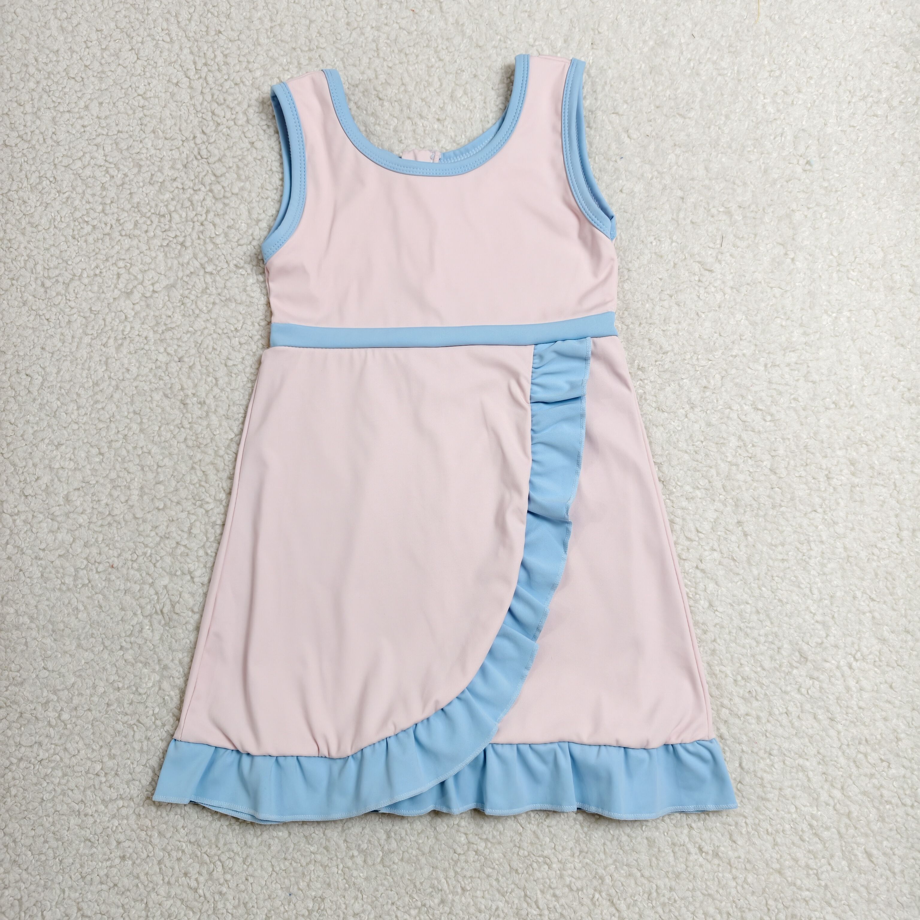 GSD4129  RTS Solid pink with blue solid active girl yoga dress
