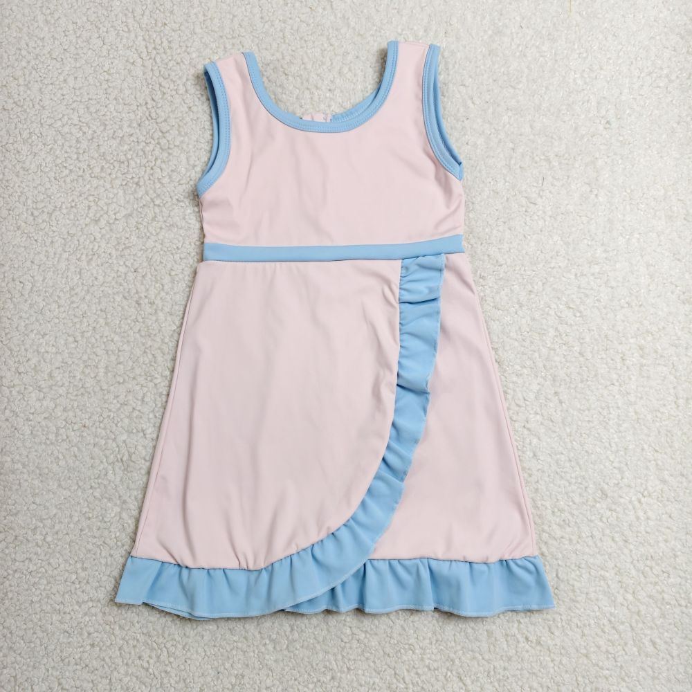 GSD4129  RTS Solid pink with blue solid active girl yoga dress