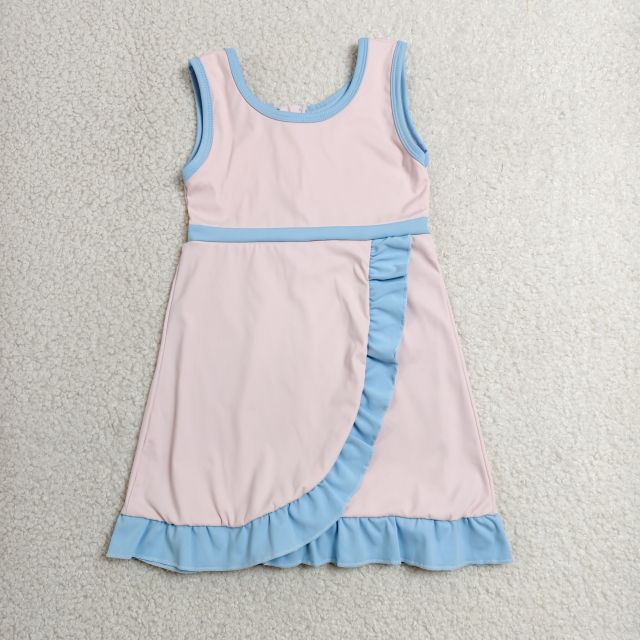 GSD4129  RTS Solid pink with blue solid active girl yoga dress
