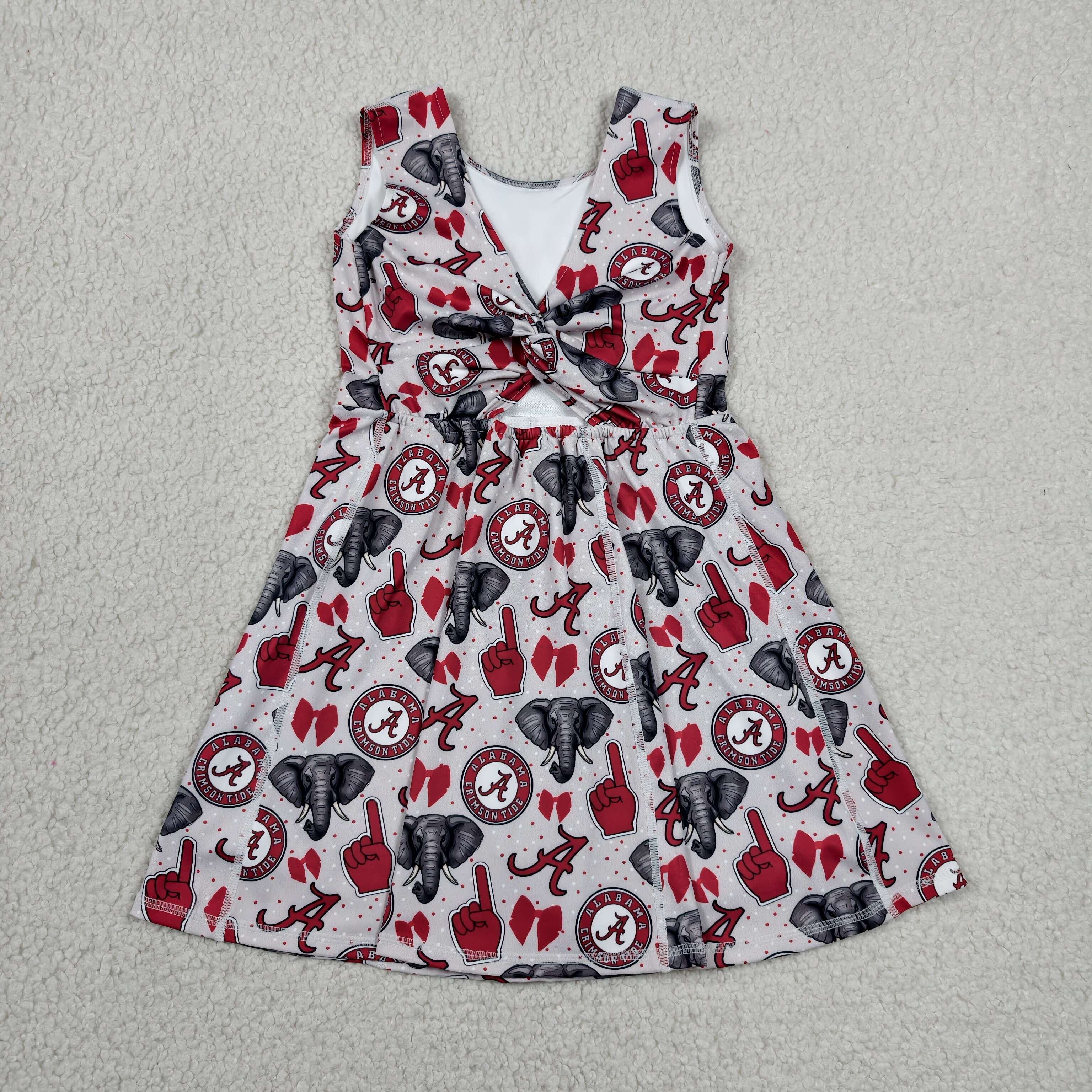 GSD3582 Letter A elephant bows Print sleeveless girl athletic dress