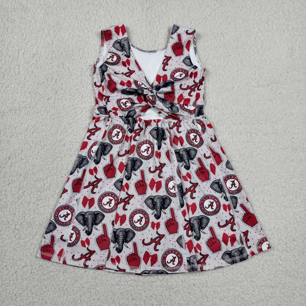 GSD3582 Letter A elephant bows Print sleeveless girl athletic dress