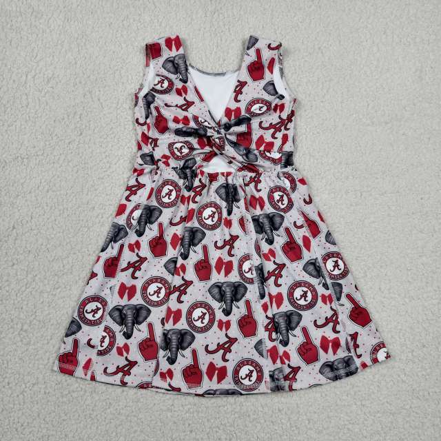 GSD3582 Letter A elephant bows Print sleeveless girl athletic dress