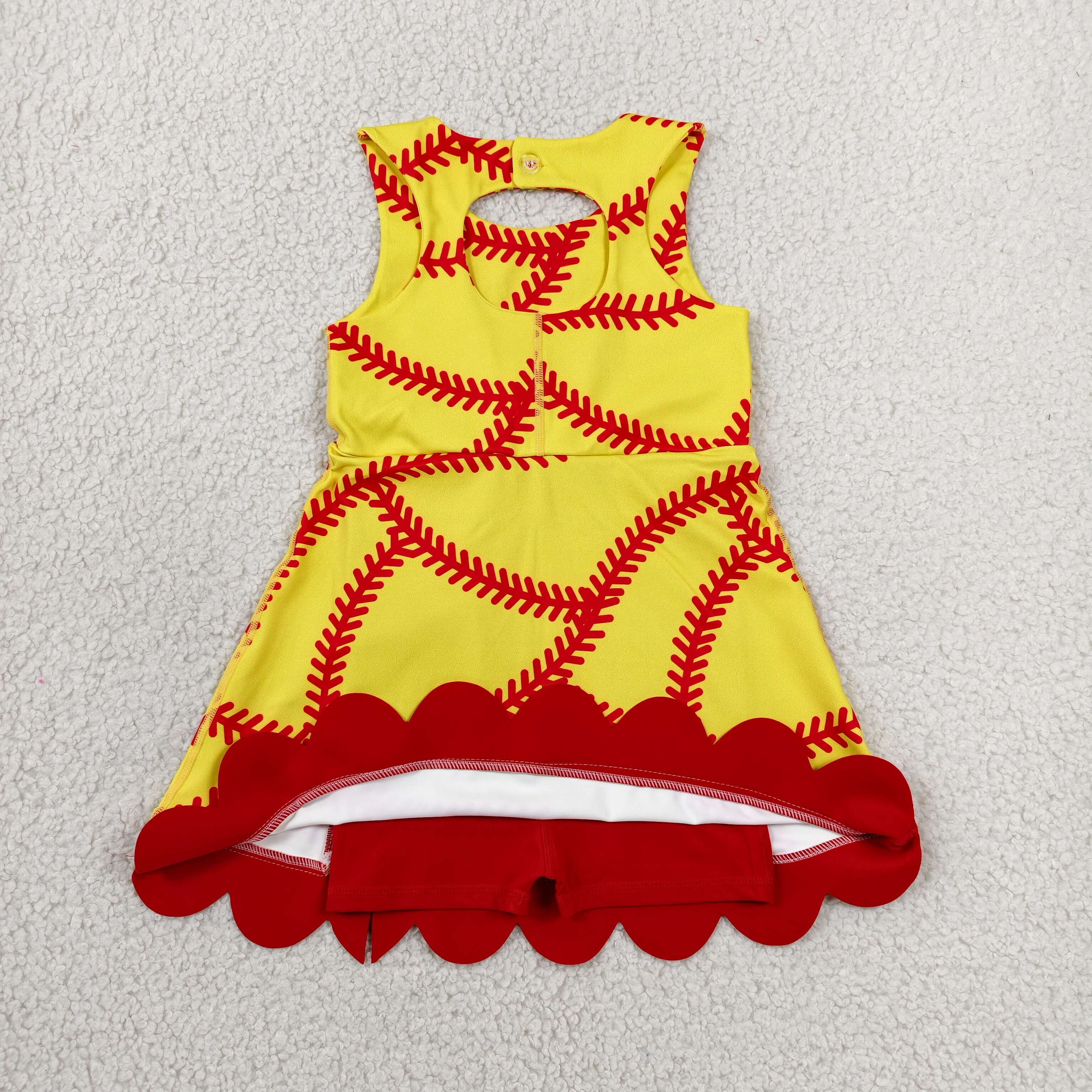GSD3834 RTS yellow baseball bows print active girl yoga dress