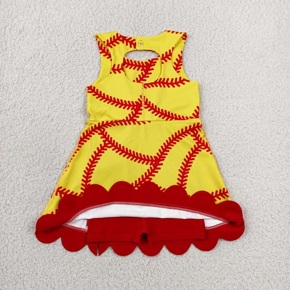 GSD3834 RTS yellow baseball bows print active girl yoga dress