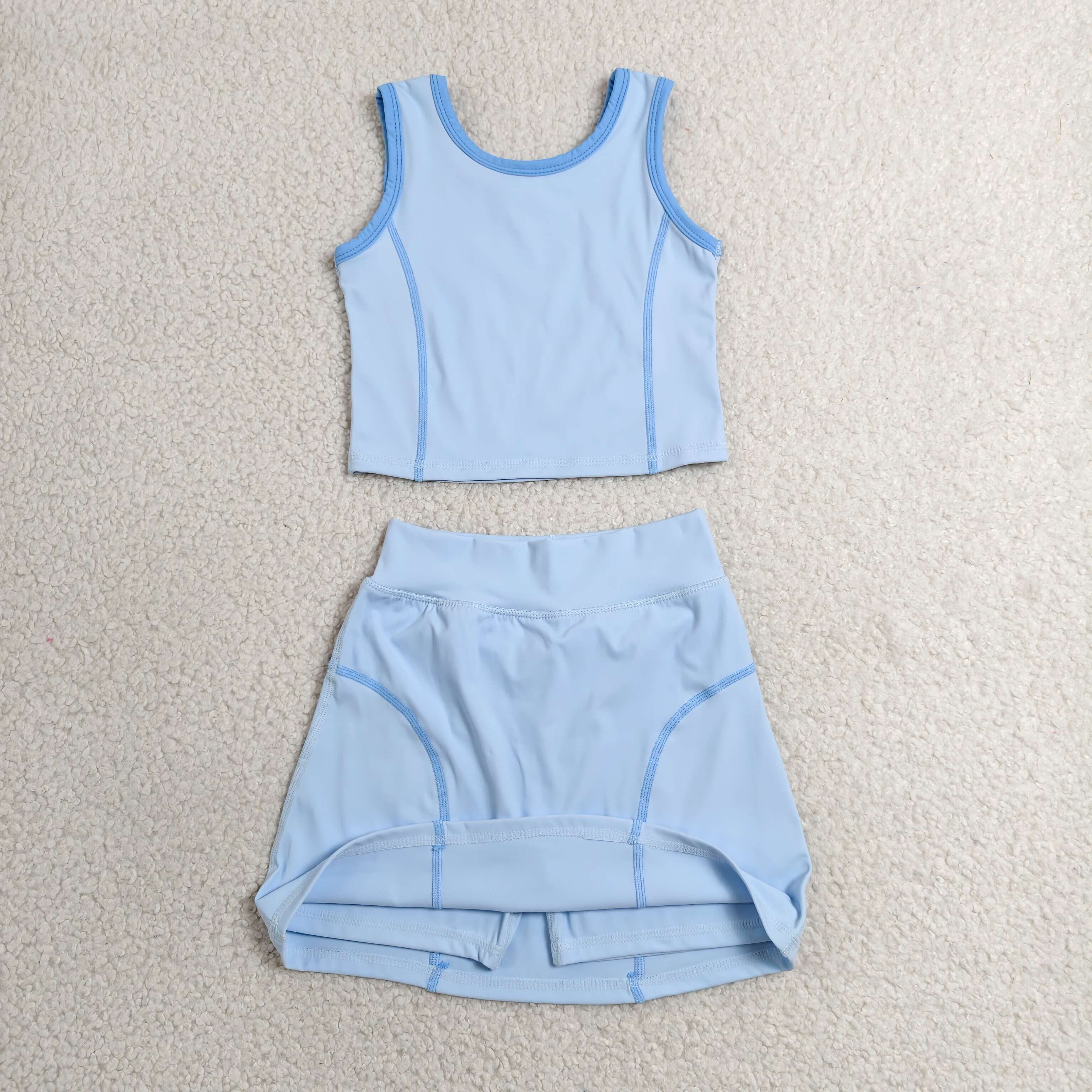 GSD2674 RTS Sky Blue solid print active girl yoga skirt dress