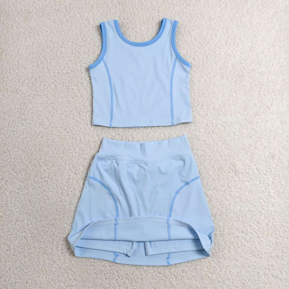 GSD2674 RTS Sky Blue solid print active girl yoga skirt dress