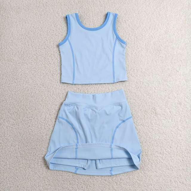 GSD2674 RTS Sky Blue solid print active girl yoga skirt dress